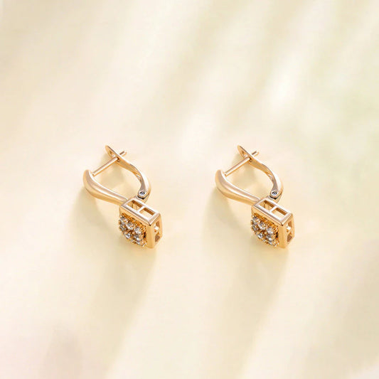 Crystal Cube Drop Earrings in Gold Tone