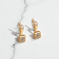 Crystal Cube Drop Earrings in Gold Tone