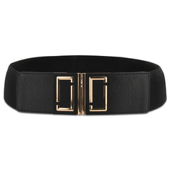 Elegant Women's Double Buckle Elastic Waist Belt: Square Shape Design for Dresses