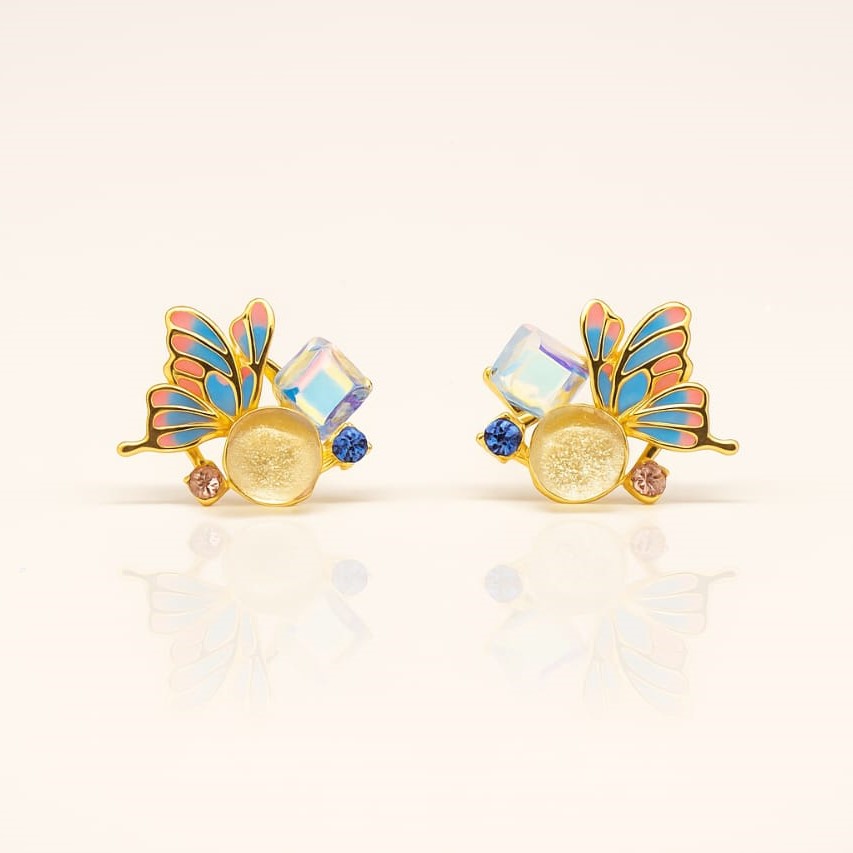 Iridescent Butterfly Enamel Stud Earrings