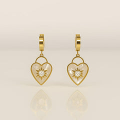 Mother-of-Pearl Heart Sunburst Drop Earrings