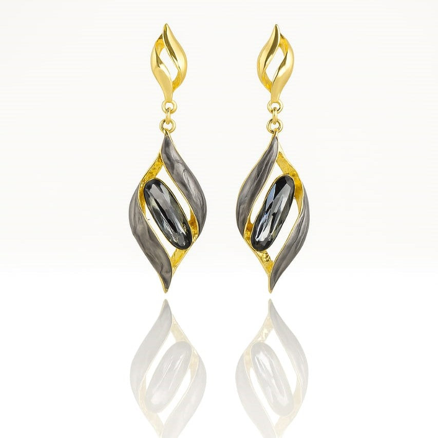 Dual-Tone Sculpted Leaf Drop Earrings