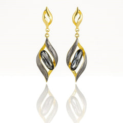 Dual-Tone Sculpted Leaf Drop Earrings