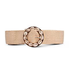 Beige Woven Belt with Shell Buckle