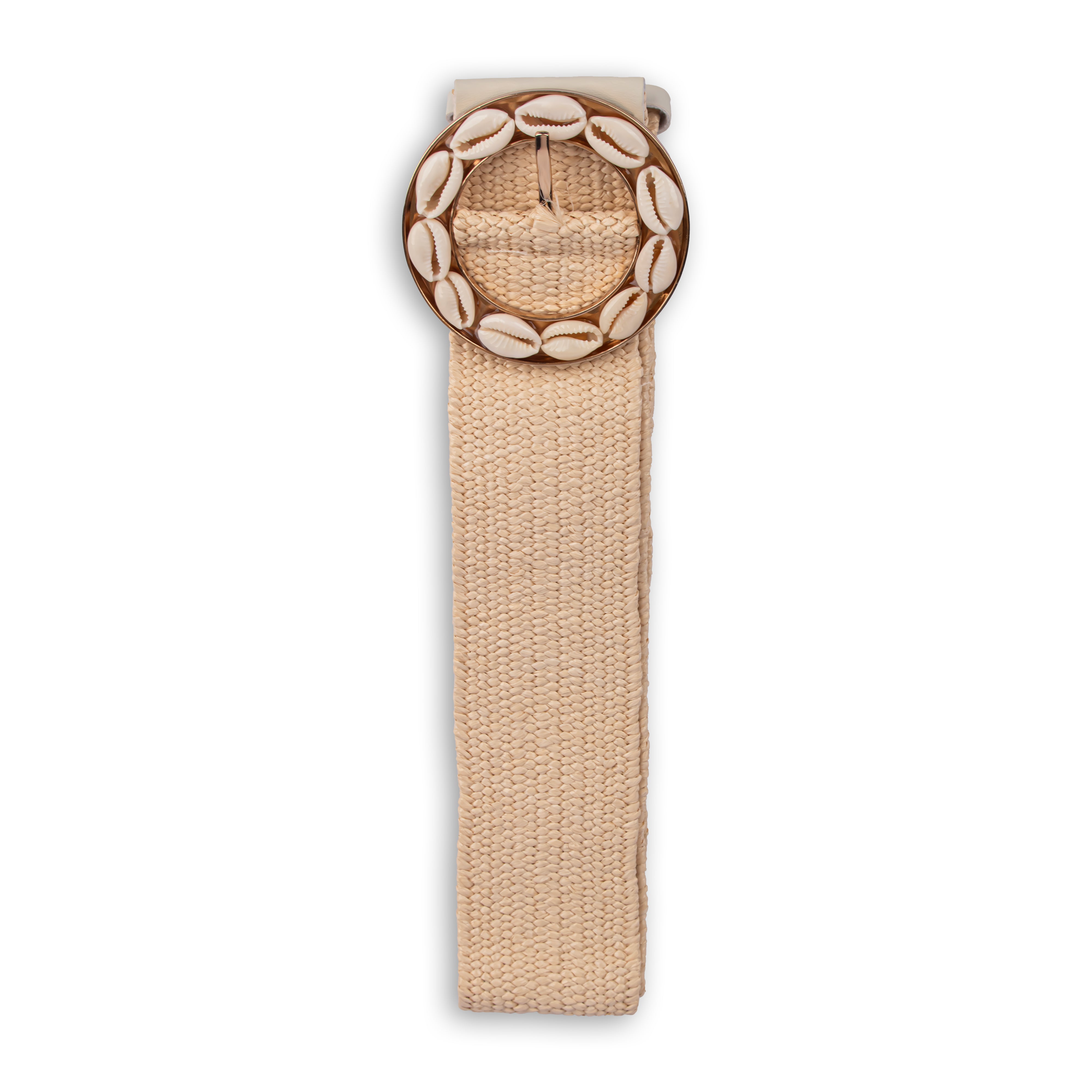 Beige Woven Belt with Shell Buckle