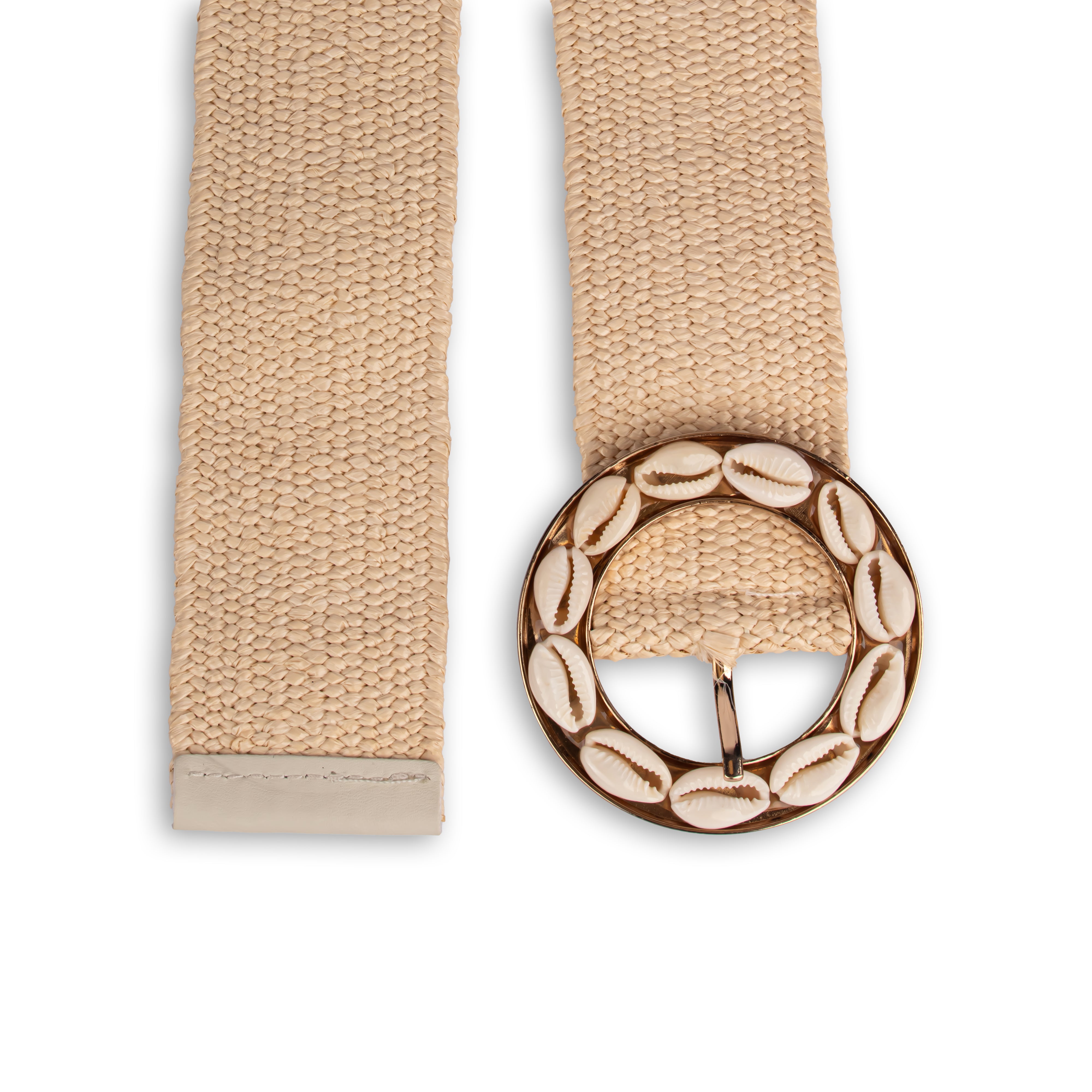 Beige Woven Belt with Shell Buckle