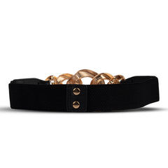 Fashion Elastic Belt Women Stylish Gold Chain Cinch Belt Wide Black Corset Waistband _Free Size