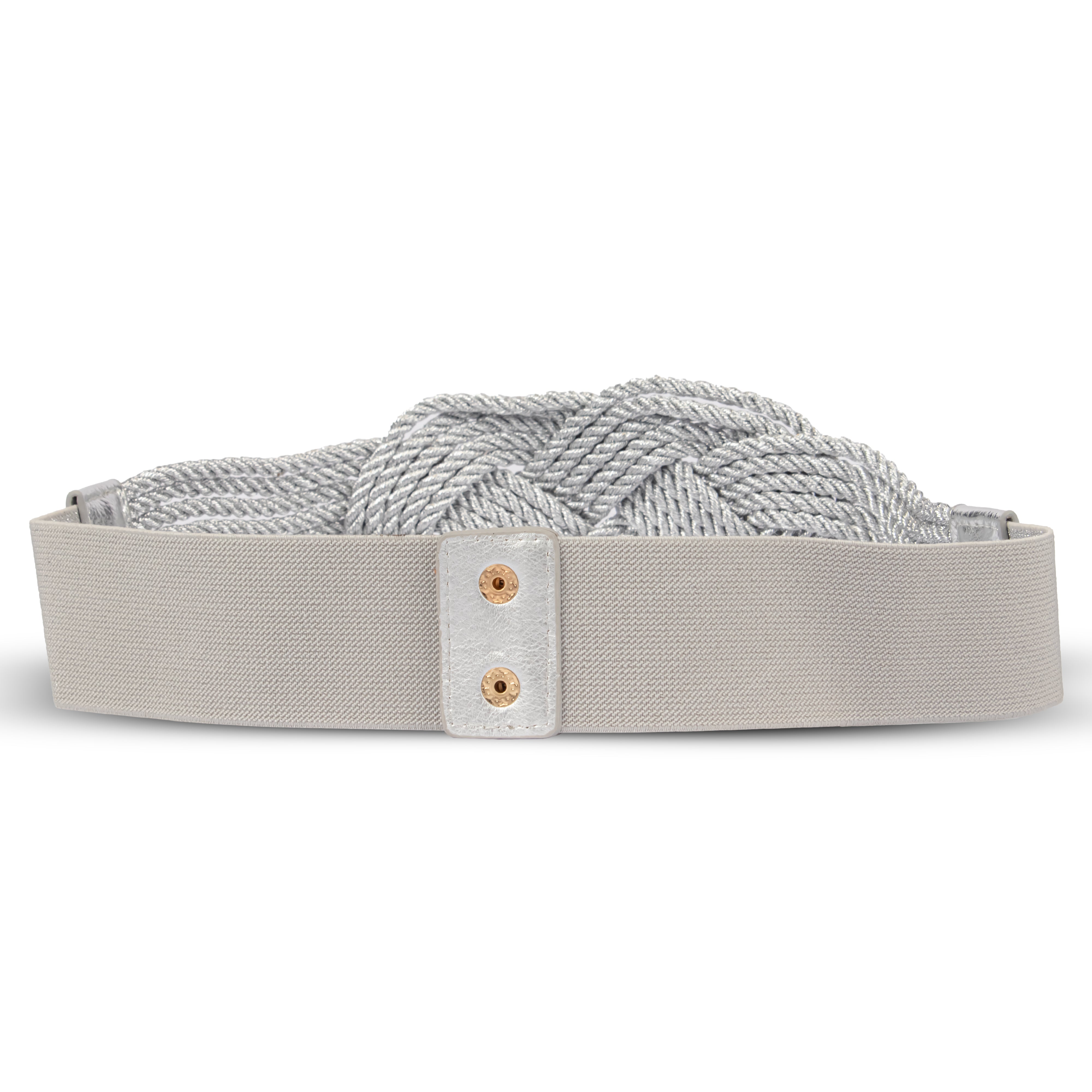 Round Buckle Silver Woven Belt