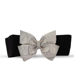 Black Dress Belt With Silver Stone Bow