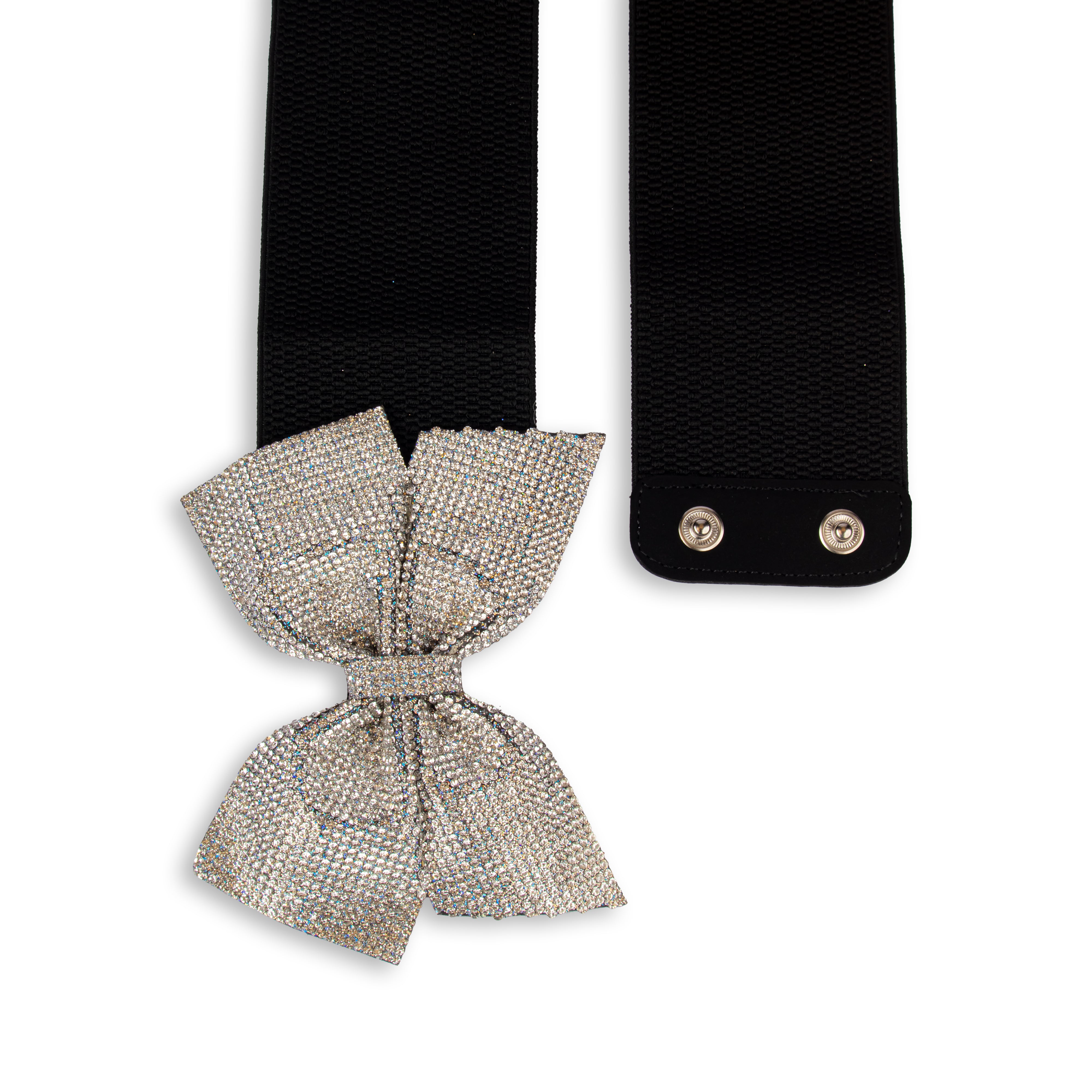 Black Dress Belt With Silver Stone Bow