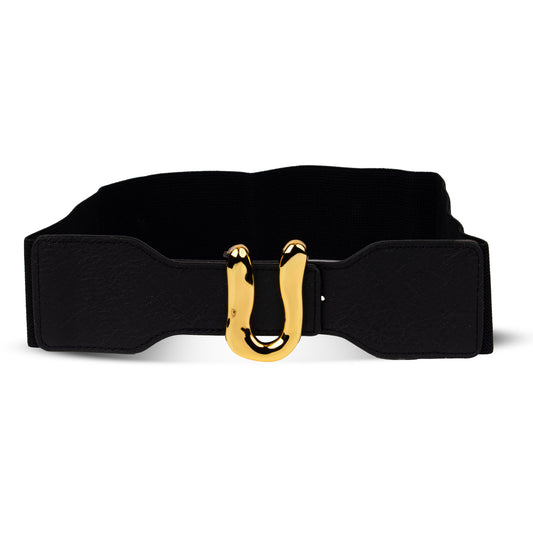 Women's Wide Elastic Belt with Luxe Gold U-Shaped Buckle