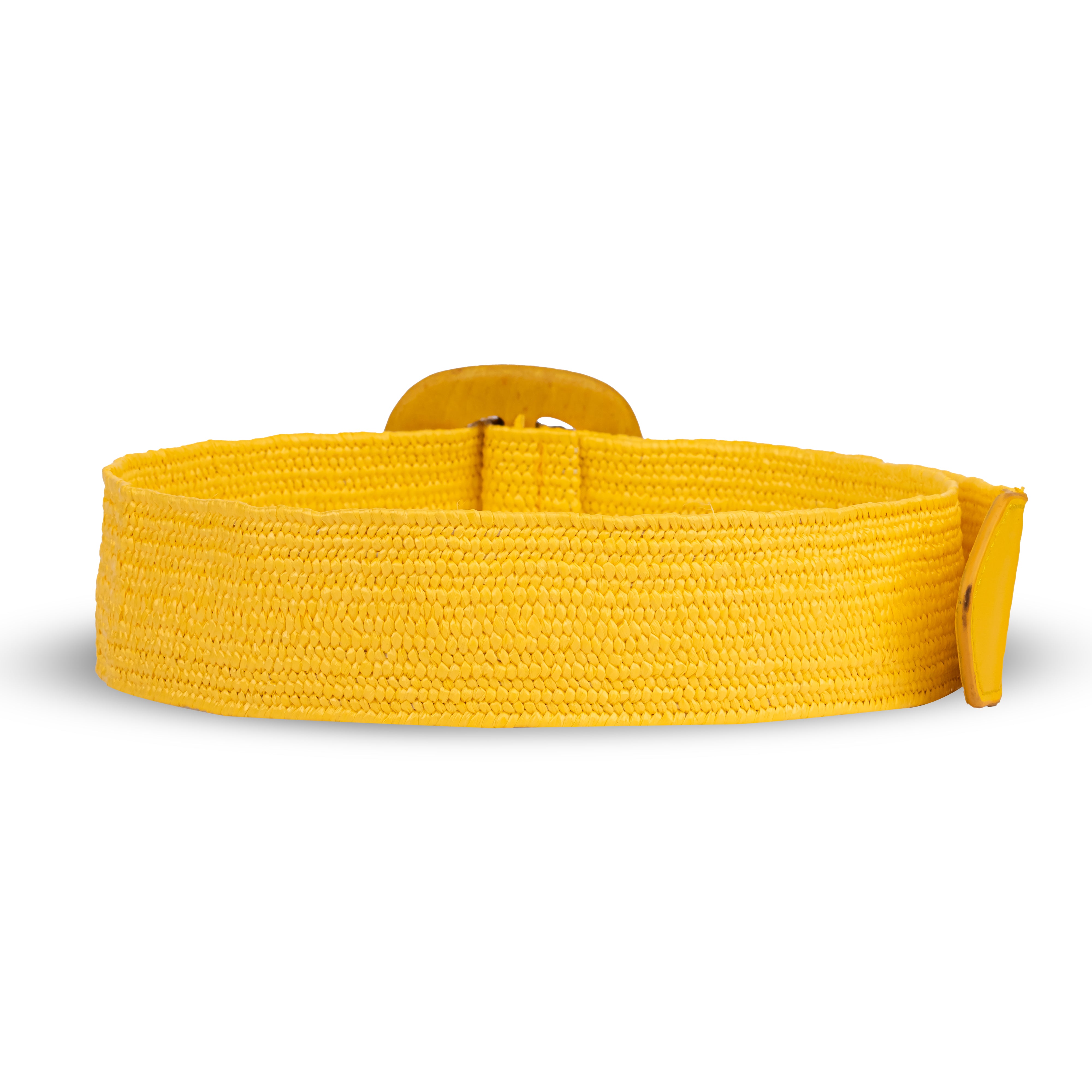 Yellow Straw Braided Leather Belt