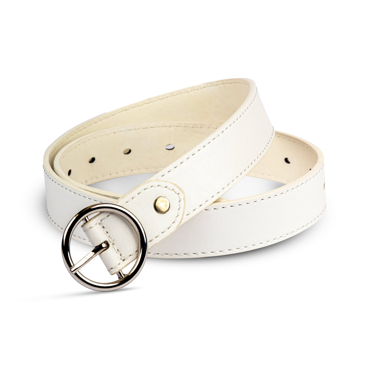 White Casual Leather Belt