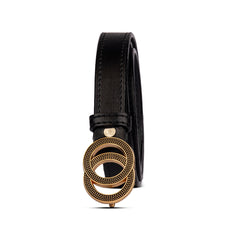 Black Leather Belt With Dual Circle Buckle