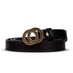 Black Leather Belt With Dual Circle Buckle