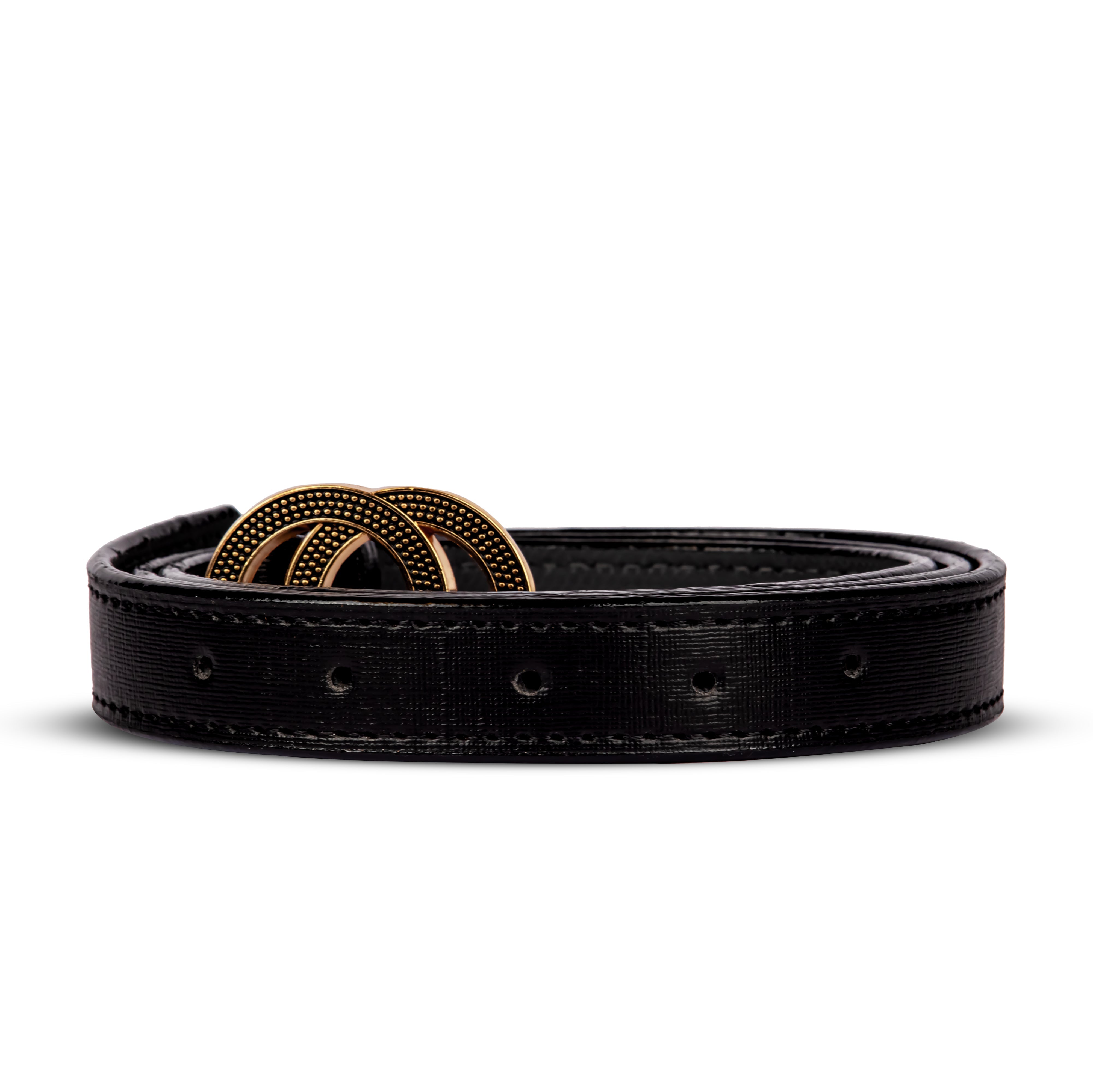 Black Leather Belt With Dual Circle Buckle