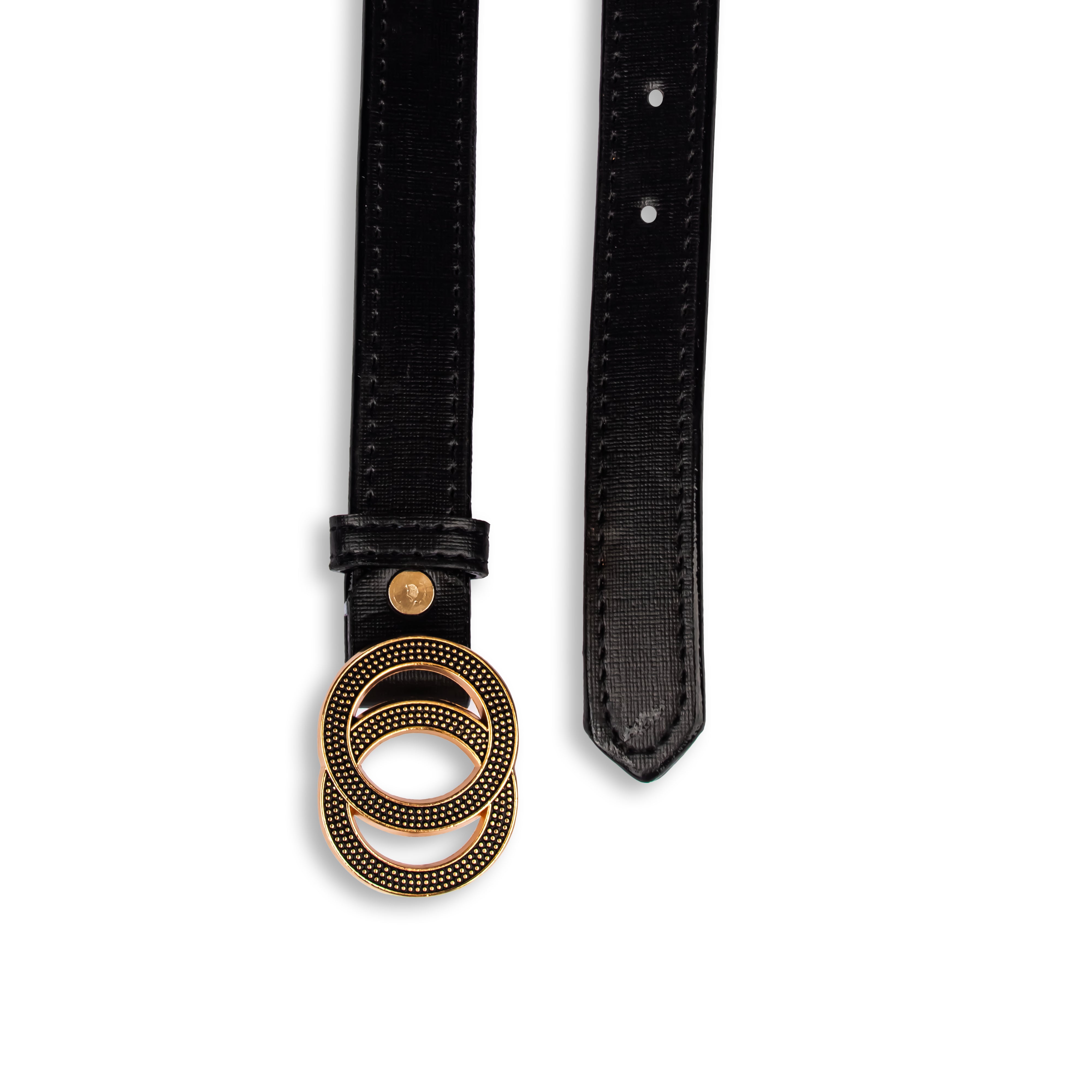 Black Leather Belt With Dual Circle Buckle