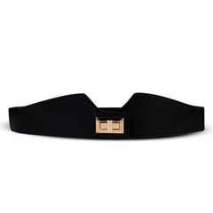 Black Trendy Dress Belt With Gold Clasp