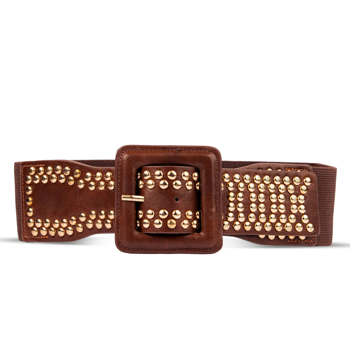 Brown Studded Decor Stretchable Belt