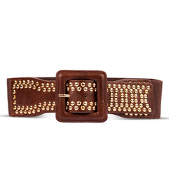 Brown Studded Decor Stretchable Belt