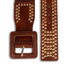 Brown Studded Decor Stretchable Belt