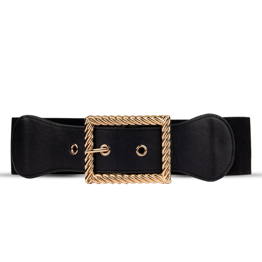 Women Casual Black Golden Buckle Belt
