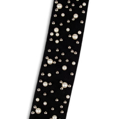 Faux Pearl Decor Wide Black Belt