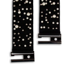 Faux Pearl Decor Wide Black Belt