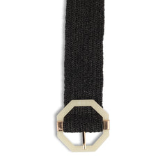 Black Leather Women Belt With Hexagonal Buckle