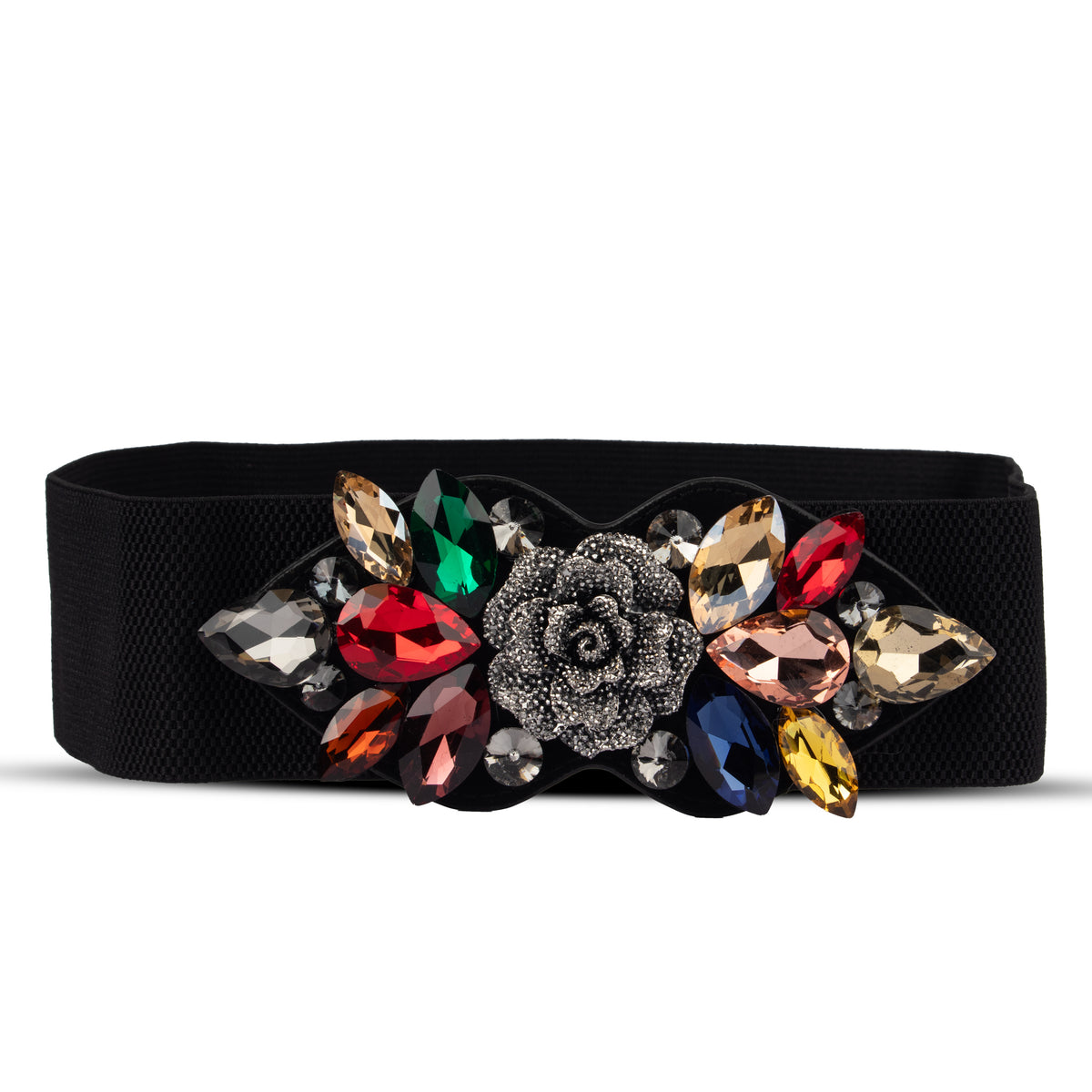 Black Elastic Belt with Multicolor Beads