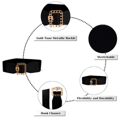 Square Design Stretchy Ladies Black Belt