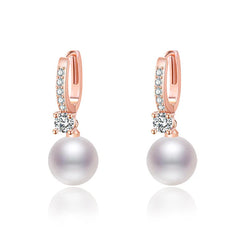Pearl & Crystal Hoop Drop Earrings in Rose Gold Tone
