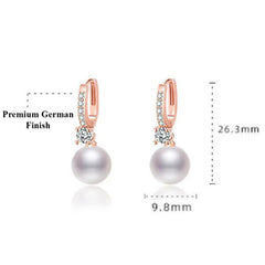 Pearl & Crystal Hoop Drop Earrings in Rose Gold Tone
