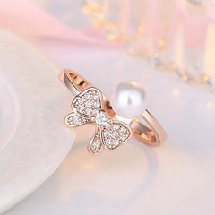 Pearl Butterfly Open Ring in Rose Gold Tone