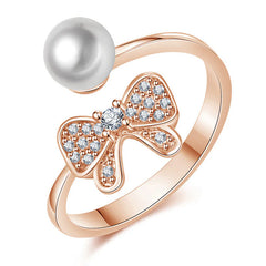 Pearl Butterfly Open Ring in Rose Gold Tone
