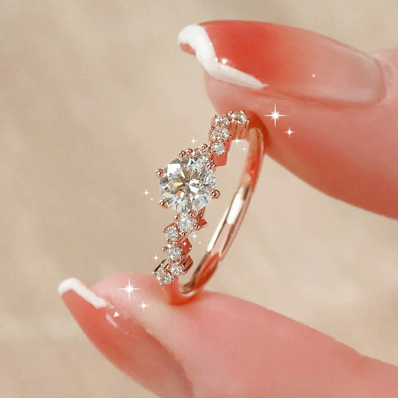 Classic Solitaire Crystal Ring in Rose Gold Tone