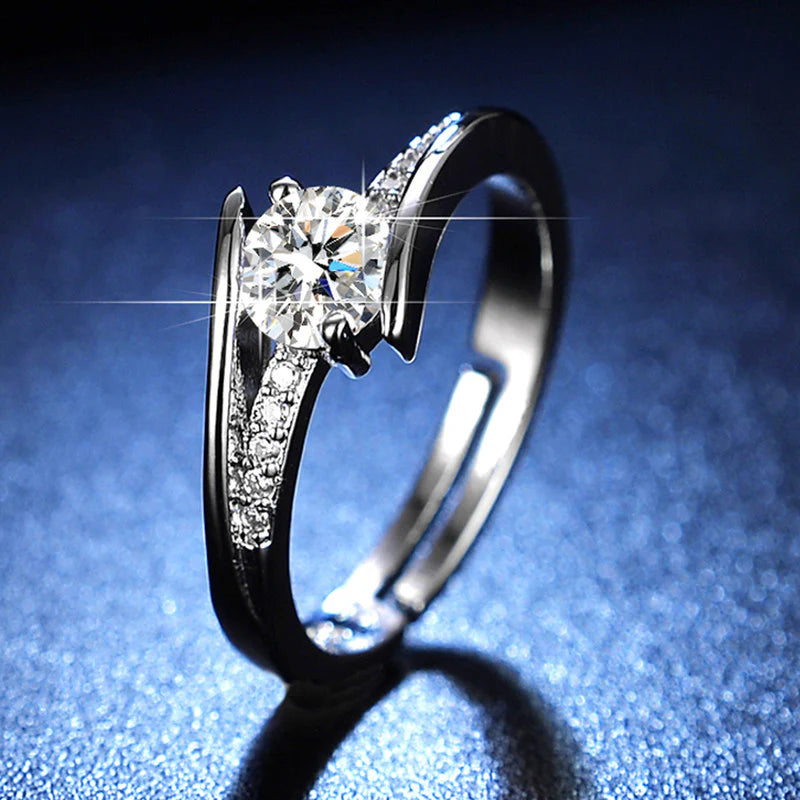 Elegant Solitaire Curve Ring in Silver Tone