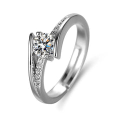 Elegant Solitaire Curve Ring in Silver Tone