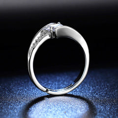 Elegant Solitaire Curve Ring in Silver Tone