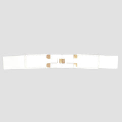 Square-Buckle Stretch Elastic Waist White Belt for Women’s Dresses