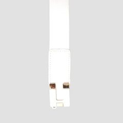 Square-Buckle Stretch Elastic Waist White Belt for Women’s Dresses