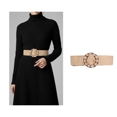 Beige Woven Belt with Shell Buckle