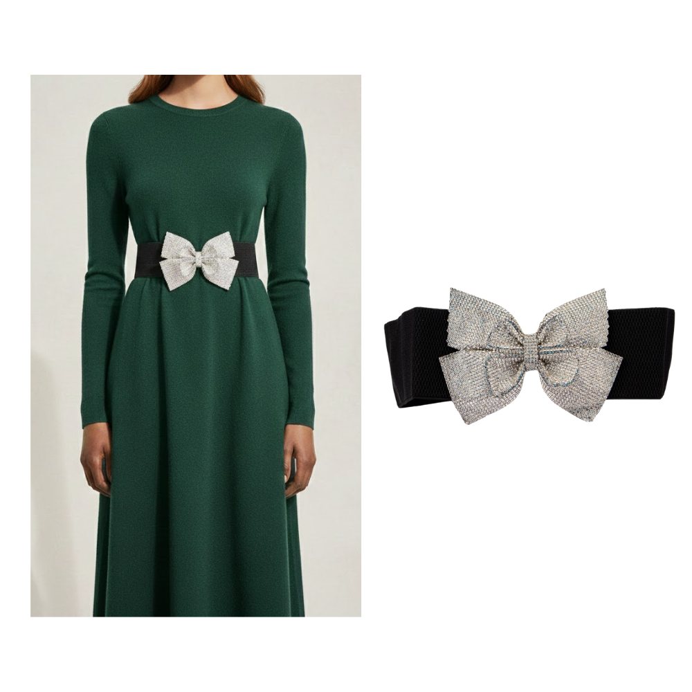 Black Dress Belt With Silver Stone Bow