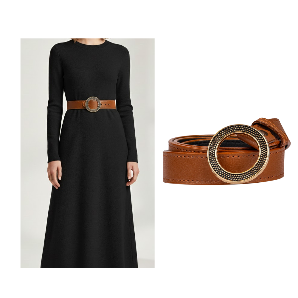 Golden Orbit Brown Leather Belt