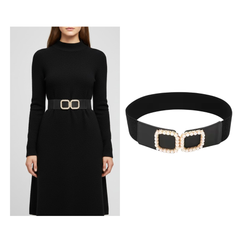 Big square pearl buckle waist cincher belt