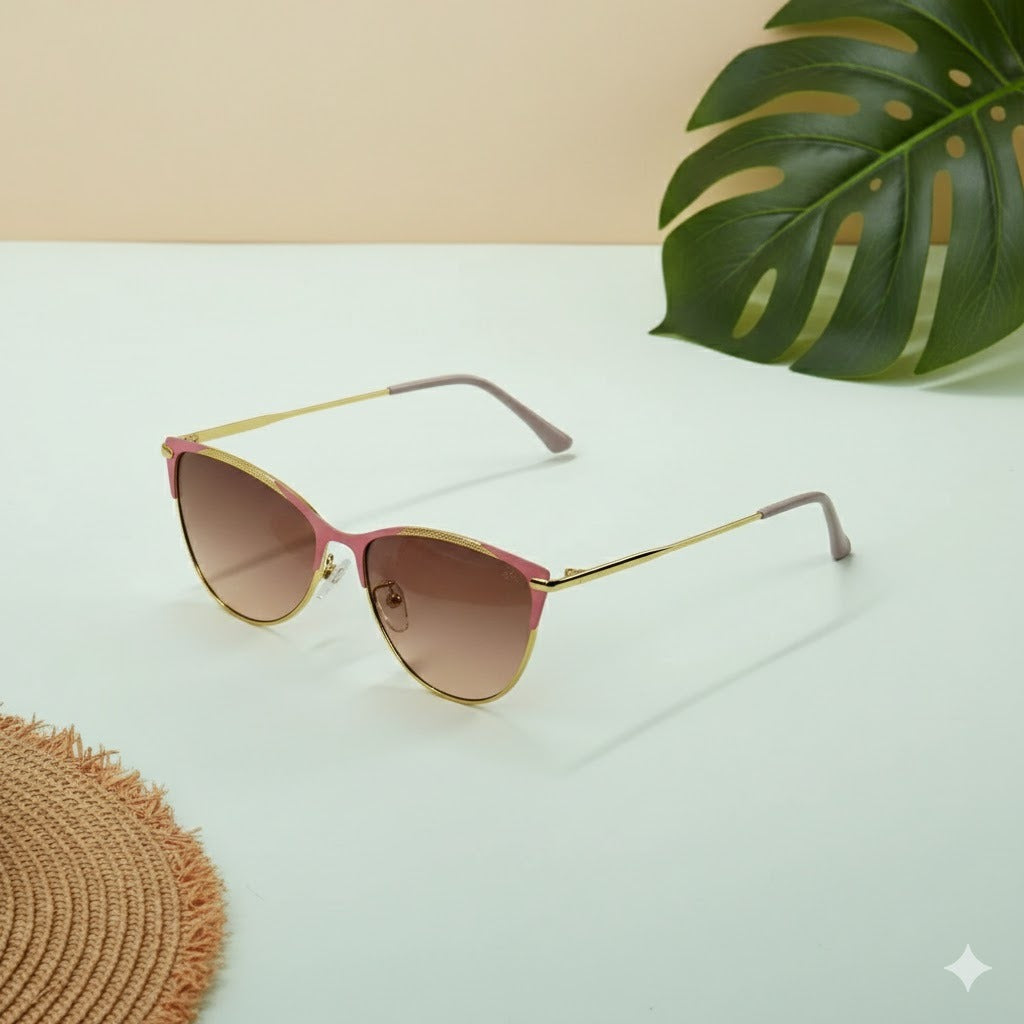 Golden Metal Cat Eye Women Sunglasses