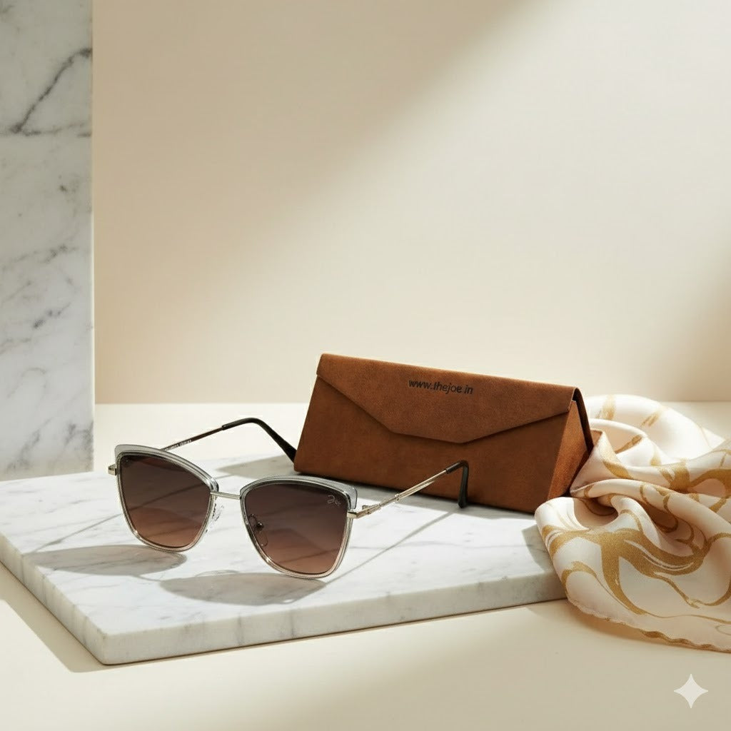 Cat-eye Golden,Brown Gradient Sunglasses for Women