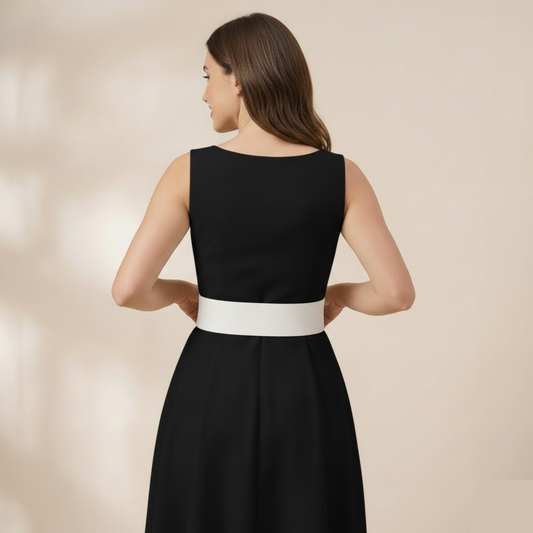 White Elastic Waist Belt with Gold & Bead Interlocking Buckle