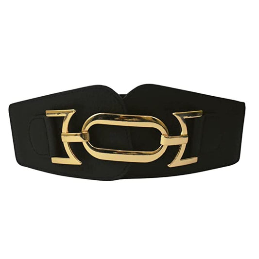 Women Casual Nylon Buckle Belt (Black and Gold Color) Textured Pattern Free Size