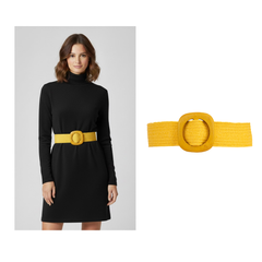 Yellow Straw Braided Leather Belt
